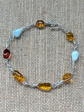 Artisan Amber & Light Blue Larimar Gemstone Bracelet